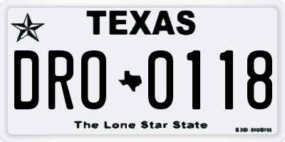 TX license plate DRO0118