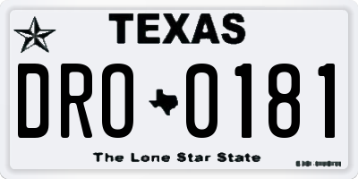 TX license plate DRO0181