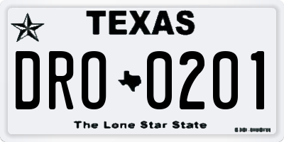 TX license plate DRO0201