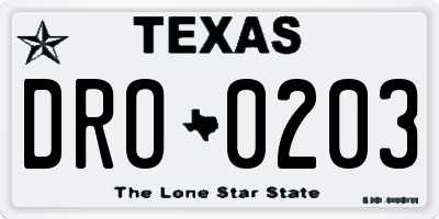 TX license plate DRO0203