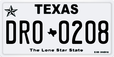 TX license plate DRO0208