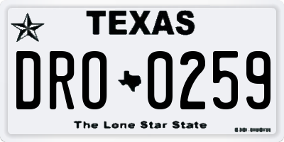 TX license plate DRO0259