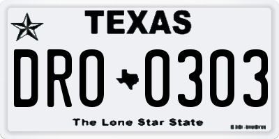 TX license plate DRO0303