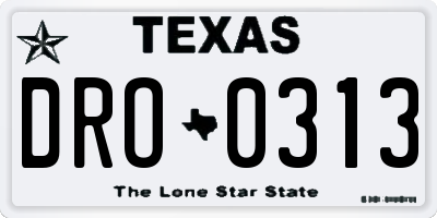 TX license plate DRO0313