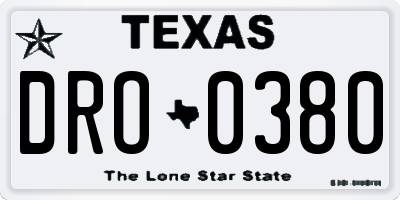 TX license plate DRO0380