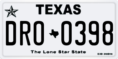 TX license plate DRO0398
