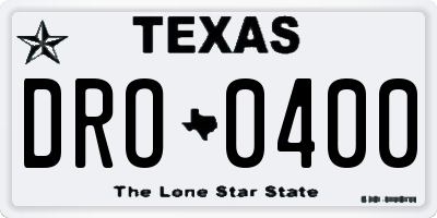 TX license plate DRO0400