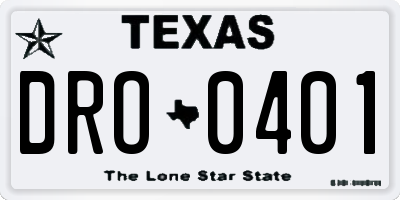 TX license plate DRO0401