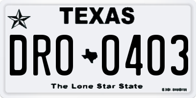 TX license plate DRO0403