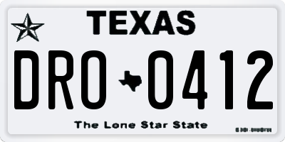 TX license plate DRO0412