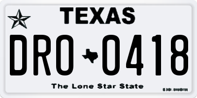 TX license plate DRO0418