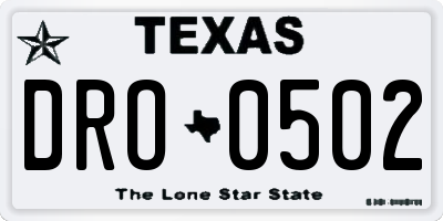 TX license plate DRO0502