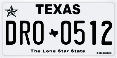 TX license plate DRO0512