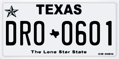 TX license plate DRO0601