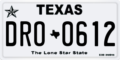 TX license plate DRO0612