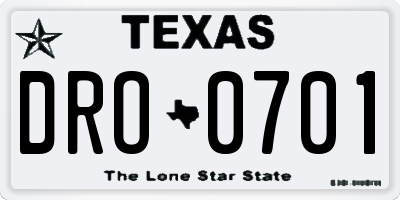 TX license plate DRO0701