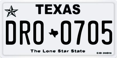 TX license plate DRO0705