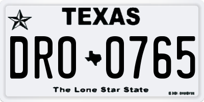 TX license plate DRO0765