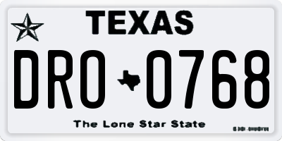 TX license plate DRO0768