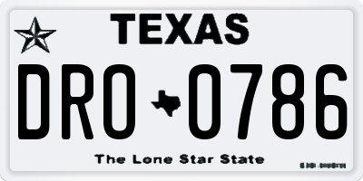 TX license plate DRO0786