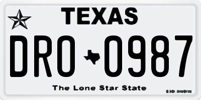 TX license plate DRO0987