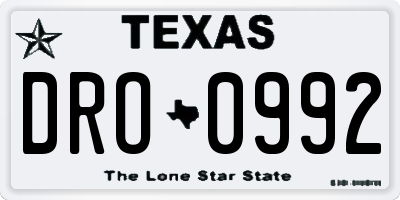 TX license plate DRO0992