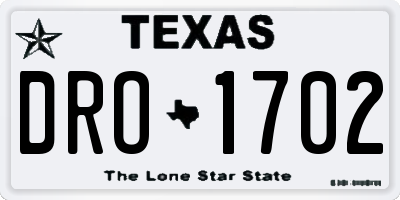 TX license plate DRO1702