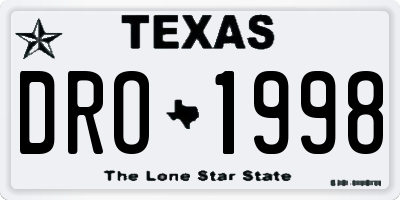 TX license plate DRO1998