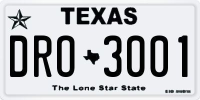 TX license plate DRO3001