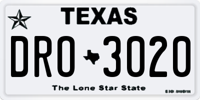 TX license plate DRO3020