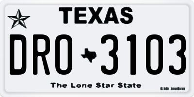 TX license plate DRO3103