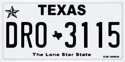 TX license plate DRO3115