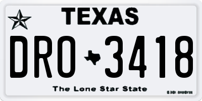 TX license plate DRO3418