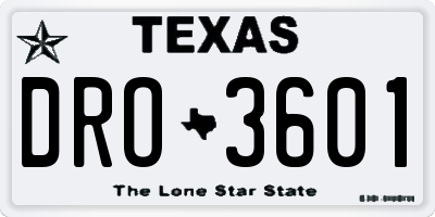 TX license plate DRO3601
