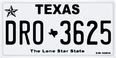 TX license plate DRO3625