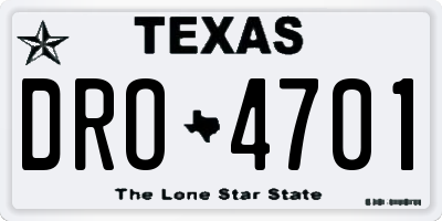 TX license plate DRO4701