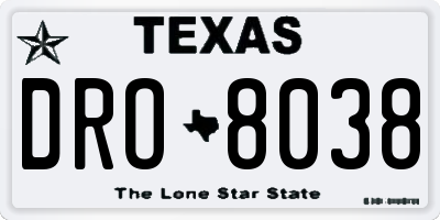 TX license plate DRO8038