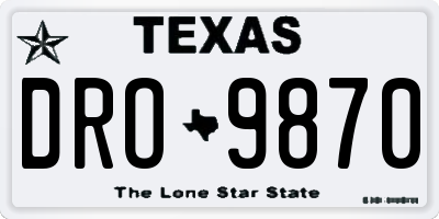 TX license plate DRO9870