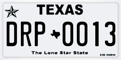 TX license plate DRP0013