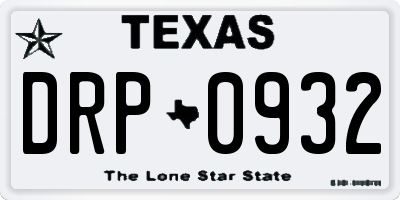 TX license plate DRP0932