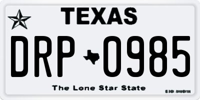 TX license plate DRP0985