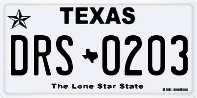 TX license plate DRS0203