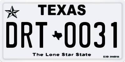 TX license plate DRT0031