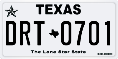 TX license plate DRT0701