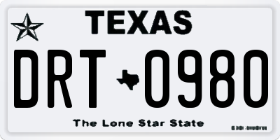 TX license plate DRT0980