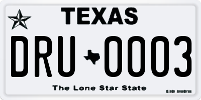 TX license plate DRU0003