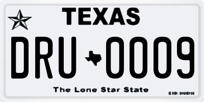 TX license plate DRU0009