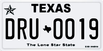 TX license plate DRU0019