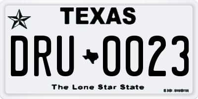 TX license plate DRU0023