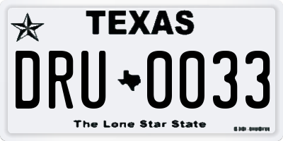 TX license plate DRU0033